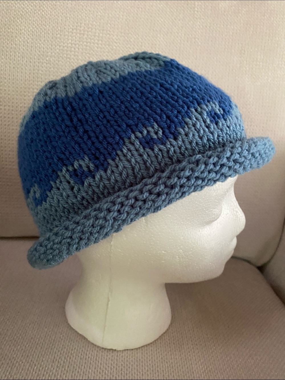 Blue Wave Hand-Knit Beanie Hat - one size fits all